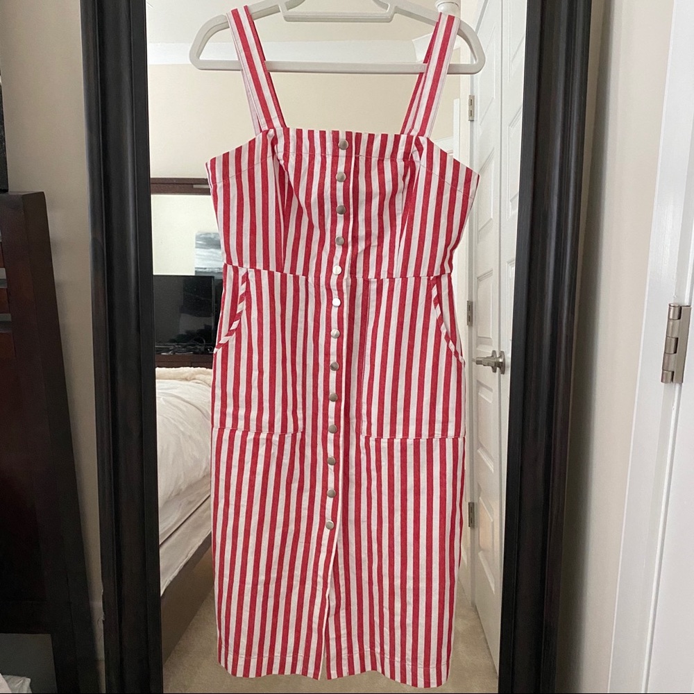 Red & White Striped Midi Dress
